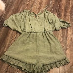 Olive green ruffle romper